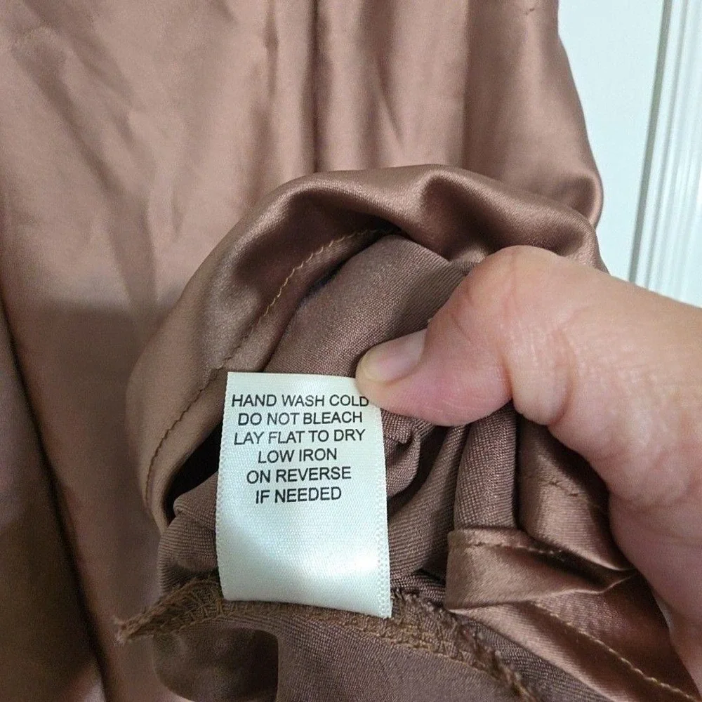 Altar'd State Skirt Womens L Brown Satin A-Line Midi Front Slit Stretch Pull On